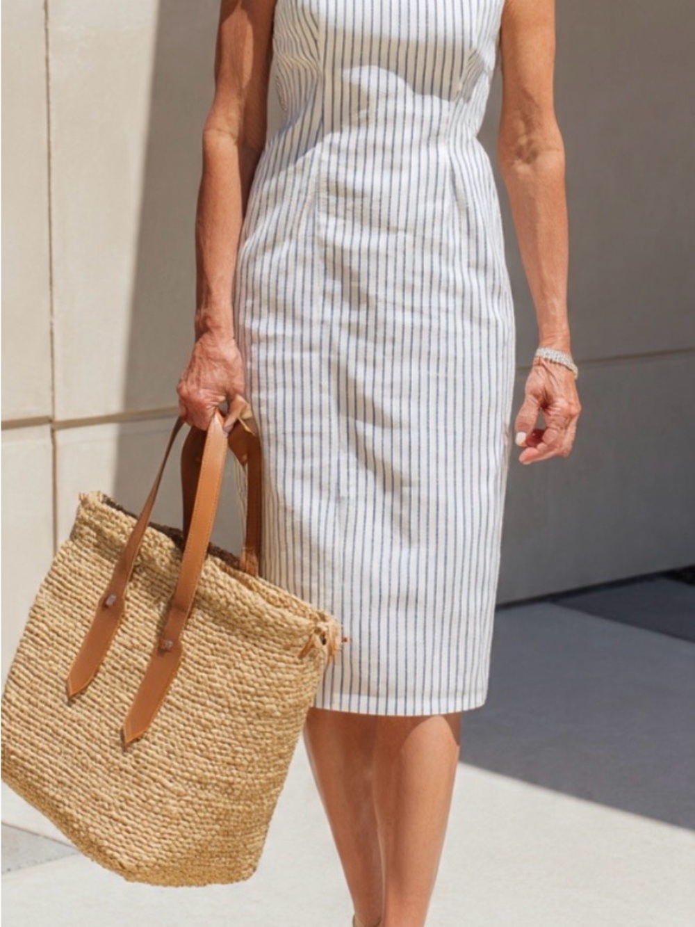 Nine West White Seersucker Dress Pinstripe PTP 19” L39”